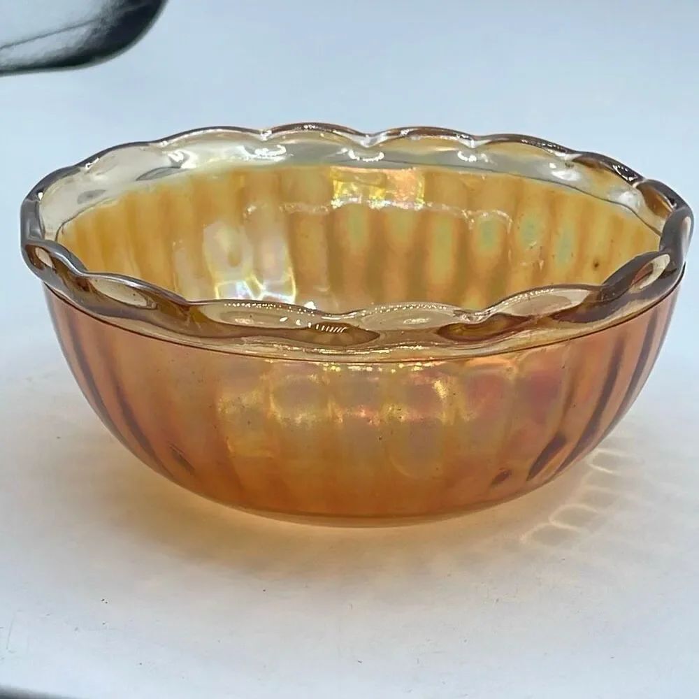 Vintage Hazel Atlas Marigold Carnival glass scalloped rim bowl.